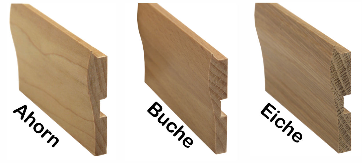 Unsere RenoShop Holzblenden in den Farben: Ahorn, Buche und Eiche: